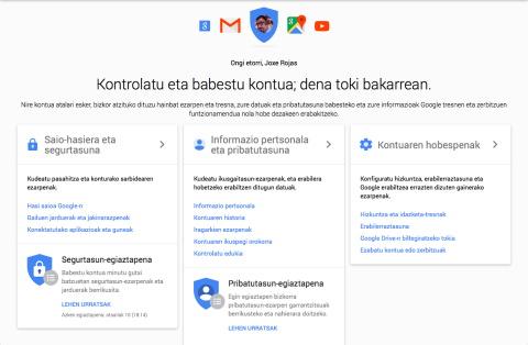 Google Nire KOntua - Kontrol panela