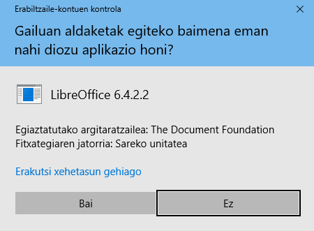 Windows - Instalatzaileak aldaketak egiteko baimena